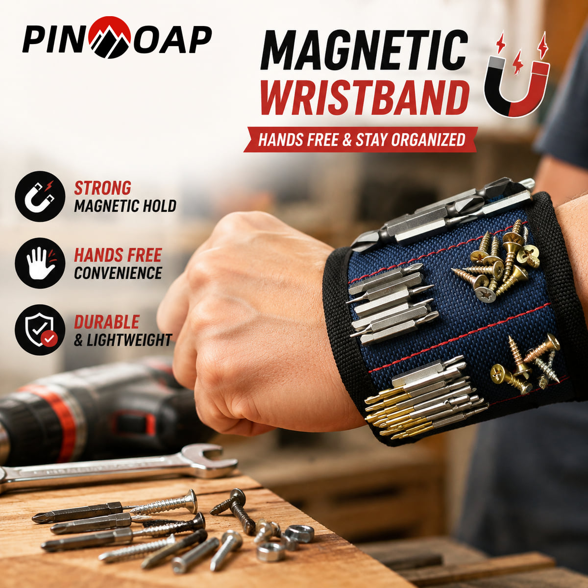 Hand Tools In Workshop - PINMOAP Pulseira Magnética PINMOAP Ajustável para